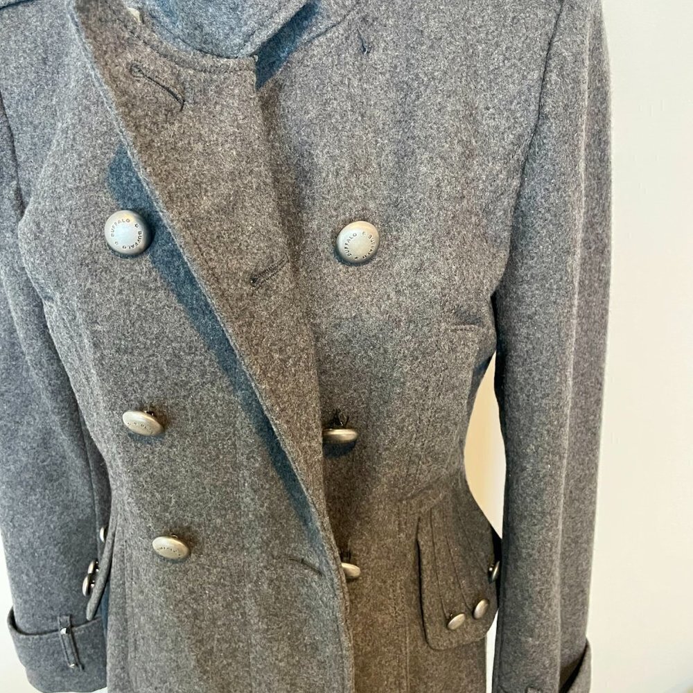 Buffalo David Bitton Military style Grey Peacoat Size M - Picture 2 of 11